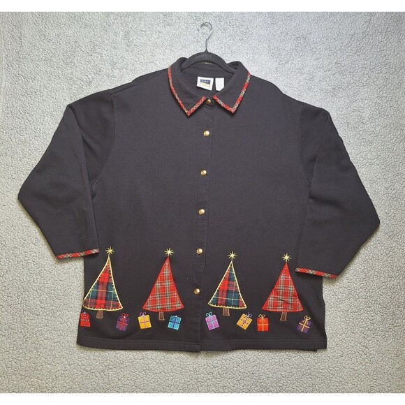 C.S.T. Sport Holiday Christmas Jacket Button Up Women's Size 2X Embroidered - Picture 1 of 11